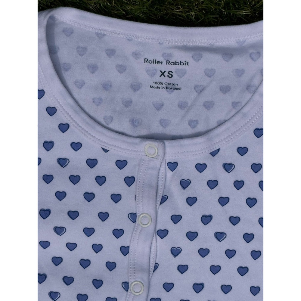 Roller Rabbit Women's  Blue Hearts Pima Cotton Long Sleeve Polo Pajama Set XS